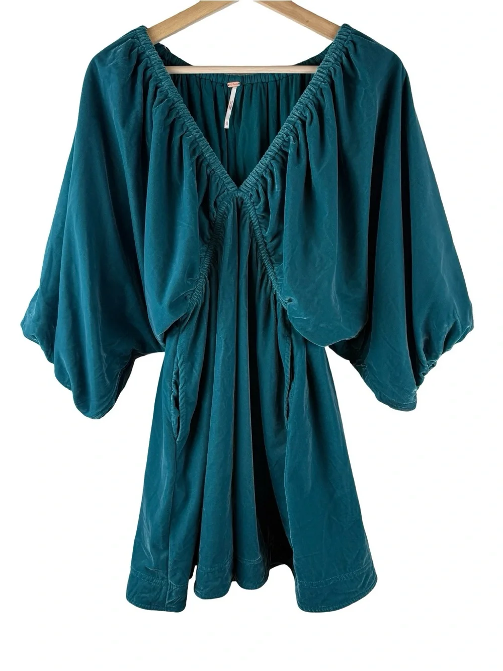 Free People Teal Velvet Babydoll Mini Dress Small